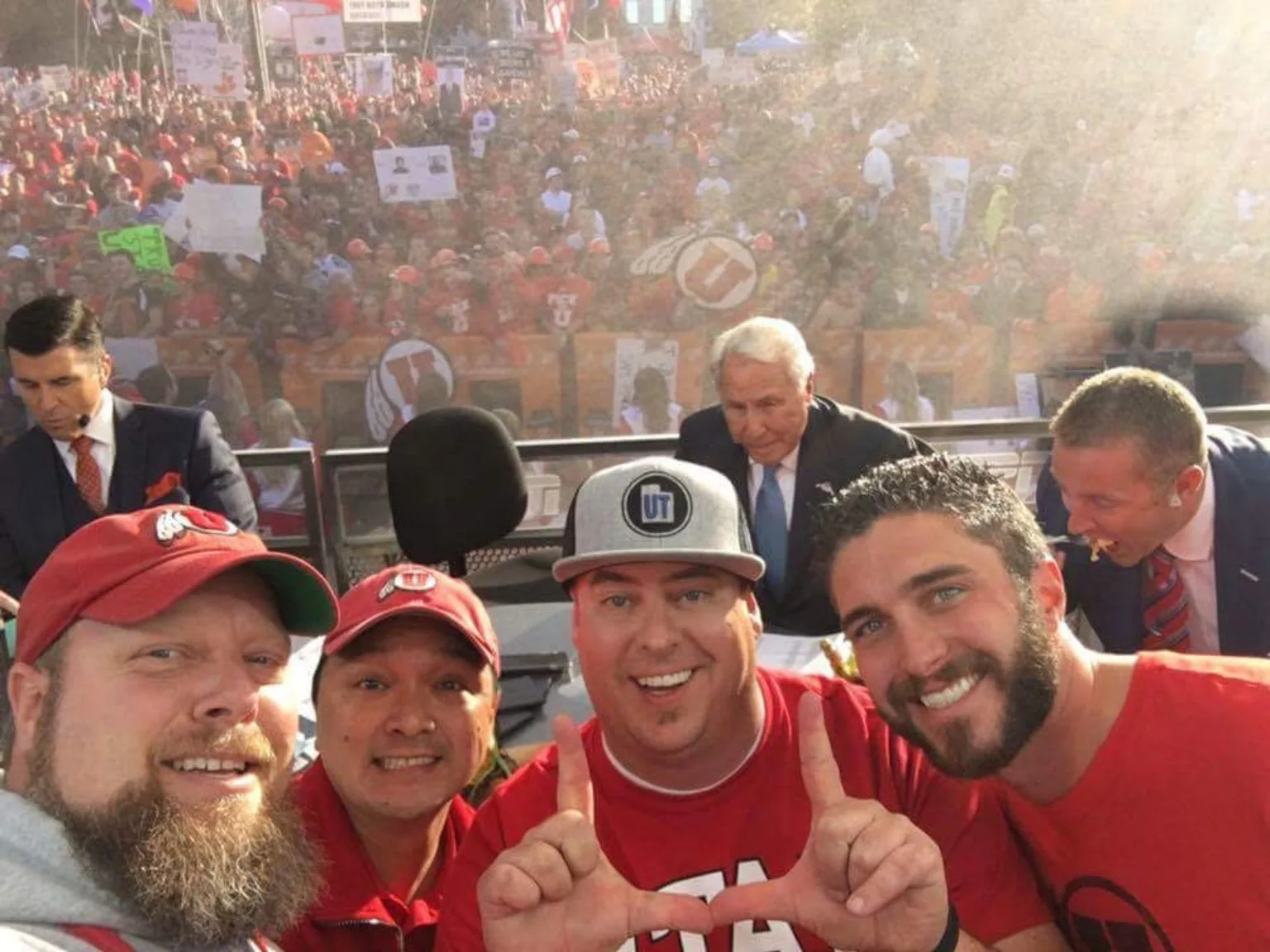 Crew selfie in front of the College GameDay crowd